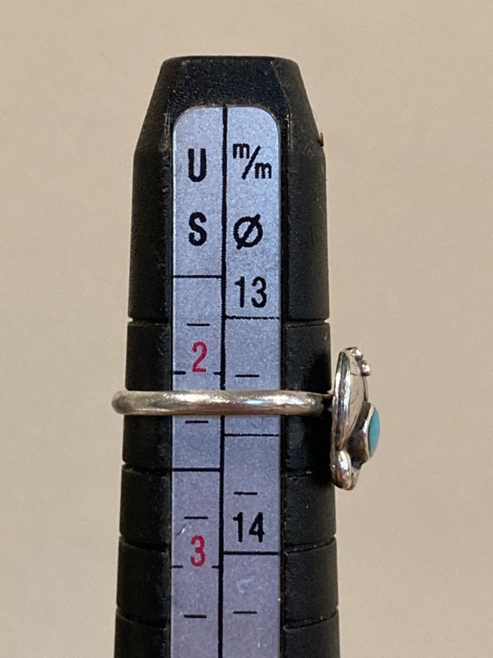 Super Tiny Silver Tone Ring with Turquoise Colored Center • Size 2.25 - Picture 3 of 16